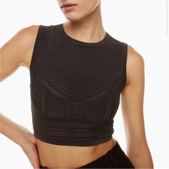 Babaton Pointelle Knit Vest Sleeveless Crewneck Cropped Sweater Tank Size M - Picture 1 of 7